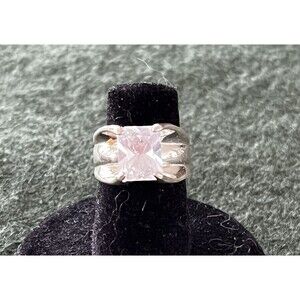 Sterling Silver Raised Emerald Cut White Topaz Band Engagement Ring 925 Size 6